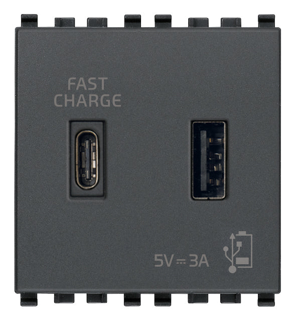 Eikon: A+C-USB Supply Unit, 5V 3A, 2 Module, Grey