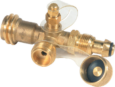 BRASS TEE W/FOUR PORTS & 5' & 12' HOSES FOR LP GAS (CAMCO)