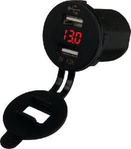 DOUBLE USB SOCKET/VOLTMETER W/HIDDEN DISPLAY (SEA-DOG)
