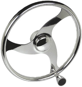 3 SPOKE STAINLESS STEEL STEERING WHEEL WITH TURNING KNOB (SEACHOICE)
