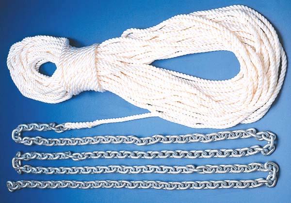 Rode: 250' x 9/16" Rope + 20' x 5/16" HT G4 Chain White 3-Strand Nylon Line