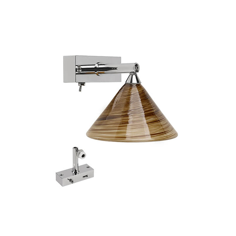 St. Maarten 3, Stainless Steel w/Mocha Swirl Martini Globe, Hand Blown Glass, USB Port, G4, 10W