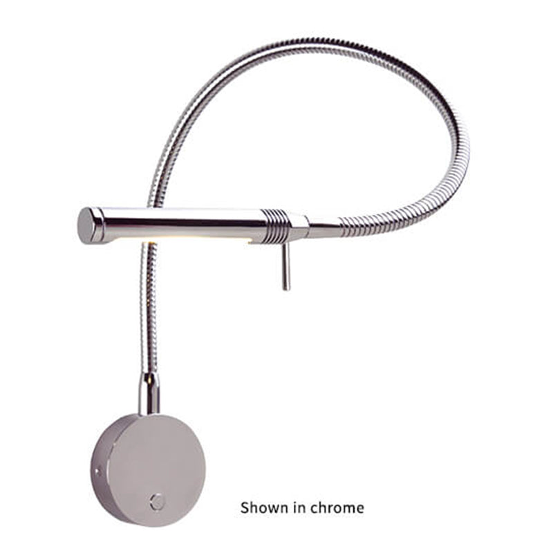Rugen Bulkhead-Mount Reading Light, Matte Chrome w/Brown Leather, w/ Switch & Dimmer, WW/Red, 500mm