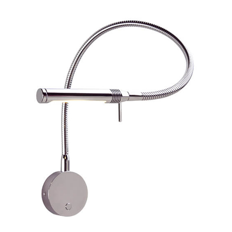 Rugen Bulkhead-Mount Reading Light, Chrome w/Brown Leather, w/ Switch & Dimmer, WW/Red, 500mm