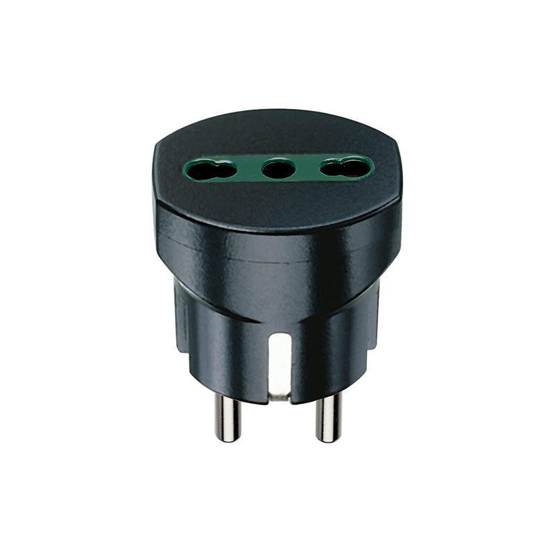 Sicury Socket Adapter, German/French to Italian P17/11, 2P+E, 16A, 250V/1500W, Black