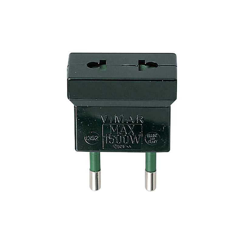 Socket Adapter, Italian Std S10 to 20 USA/EU Std 1500W, 10A, Black