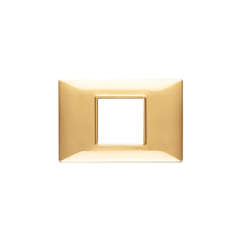 Plate: Technopolymer, Polished Gold, 3 Module with 2 Module Center-Opening, Plana Series