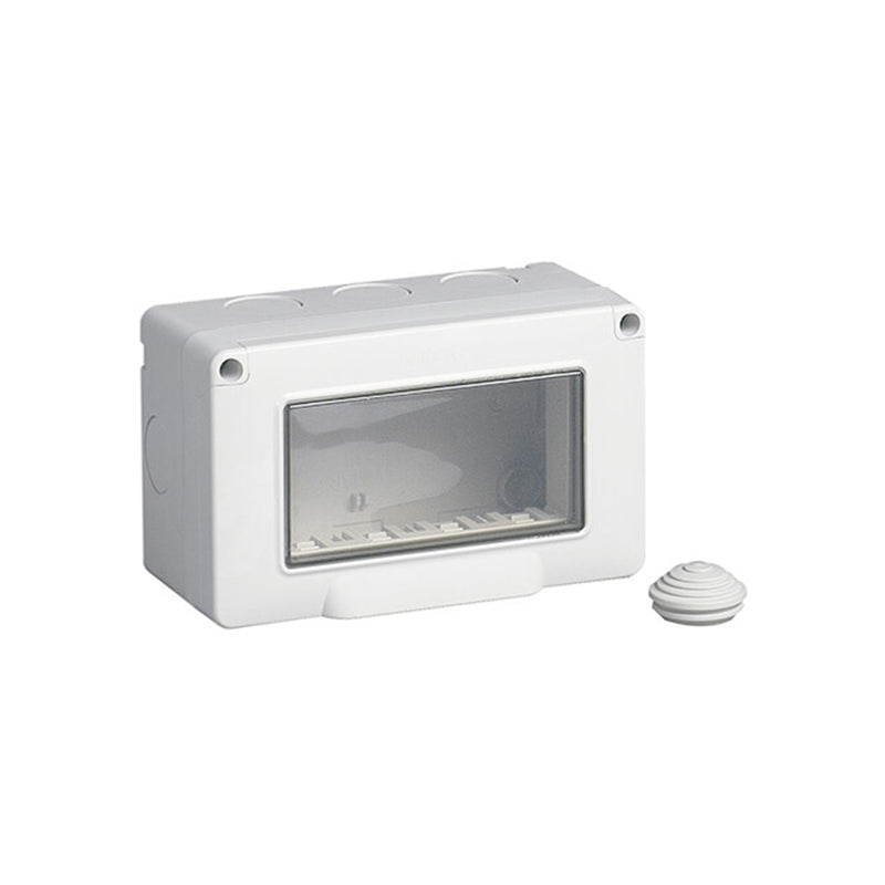 Enclosure: IP55 Surface-Mount, 4 Module, Grey, Plana/Eikon *Surcharge may apply if buying <30*