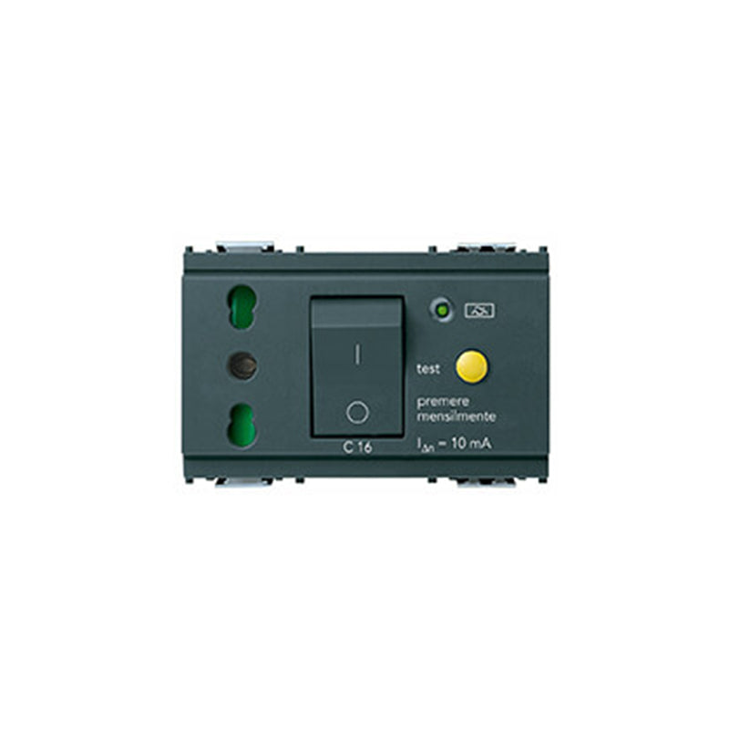 Outlet: Italian P17 or P11, 2P+E, 16A, RCBO, 230V, Sicury, Grey, Idea