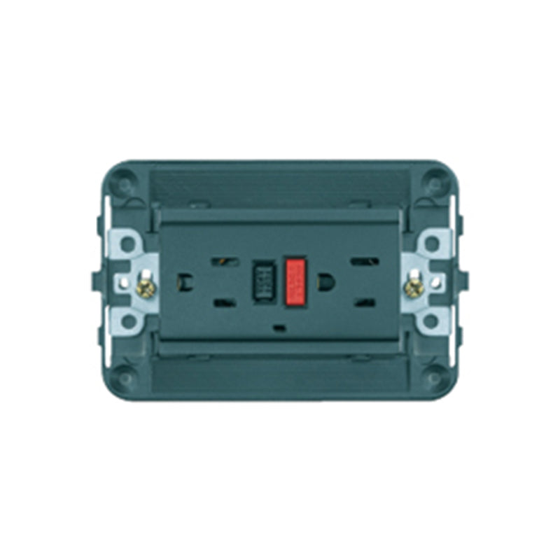 Idea Duplex GFCI Outlet, USA, 2P+E, 15A/125V 3 Modules with Grid, Grey