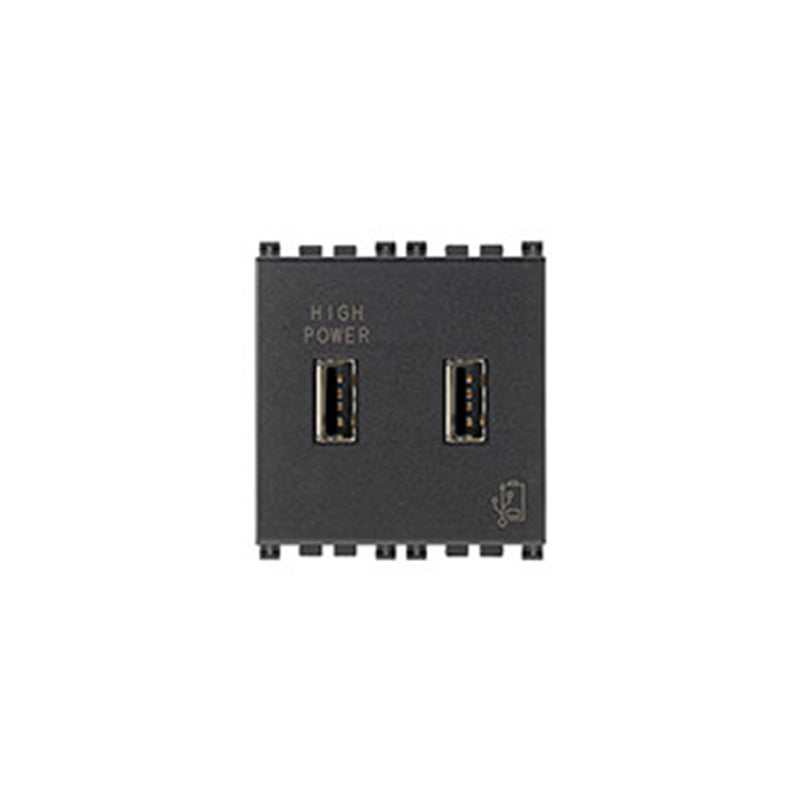 Arke USB Duplex Charging Outlet, 5V/2.1A 2 Module, Grey