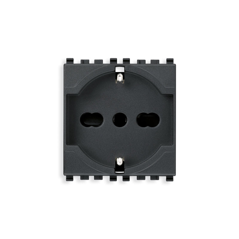Eikon Italian/German Outlet, 2P+E, 16A-250V SICURY, 2 Module, Grey