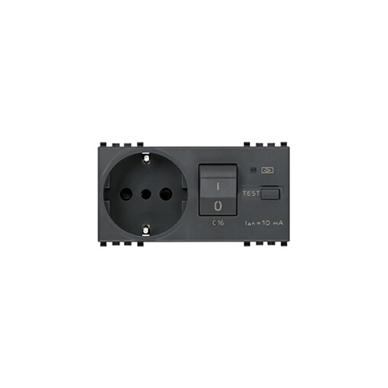 Eikon Italian Socket w/RCBO, 2P+E, 16A-250V 4 Modules, Grey