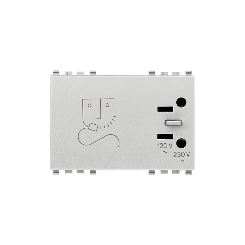 Eikon USA/EU Shaver Socket, 230V Supply 125V or 230V Output, 3 Module, Next