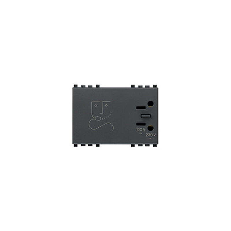 Eikon USA/EU Shaver Socket, 230V Supply 125V or 230V Output, 3 Module, Grey