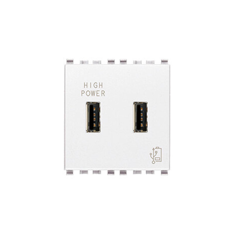 Eikon 2 X USB High Power Charge Port for Tablets, 120-230V-5V/2.1A, 2 Module, White