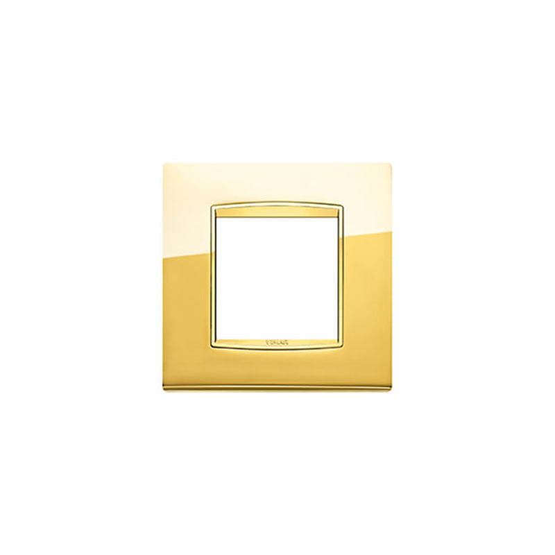 Eikon Square Cover Plate, Galvanized Polished Gold Gold Inner Frame, Die-Cast Metal, 2 Module