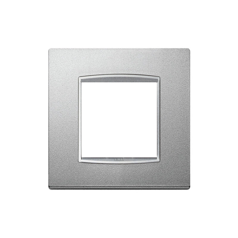 Eikon-Total Look Square Cover Plate, Matte Silver Matte Silver Inner Frame, Die-Cast Metal, 2M