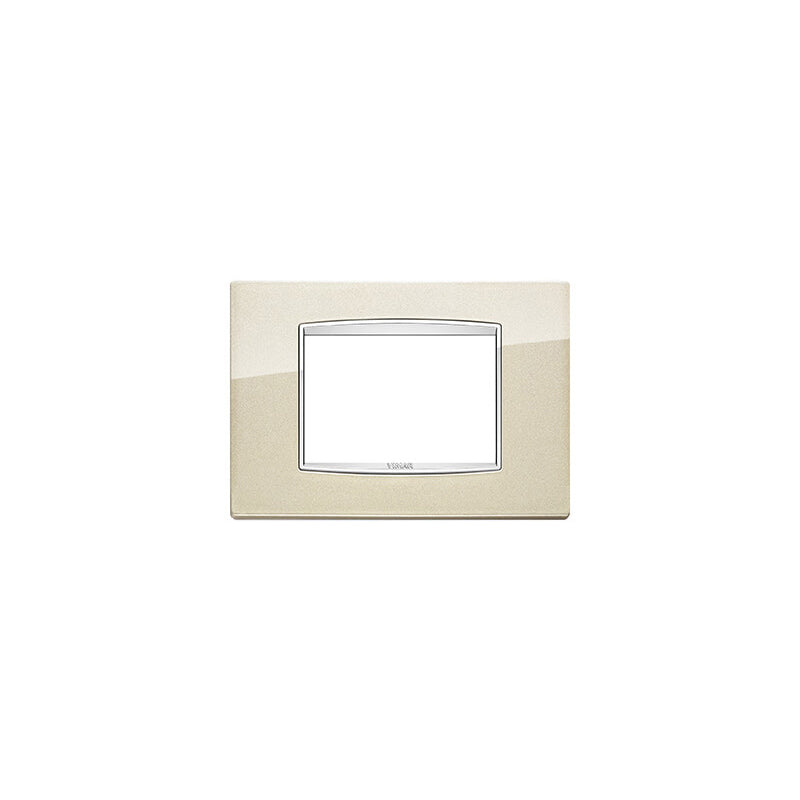 Eikon Square Cover Plate, Bright Champagne Chrome Inner Frame, Metal, 3 Module