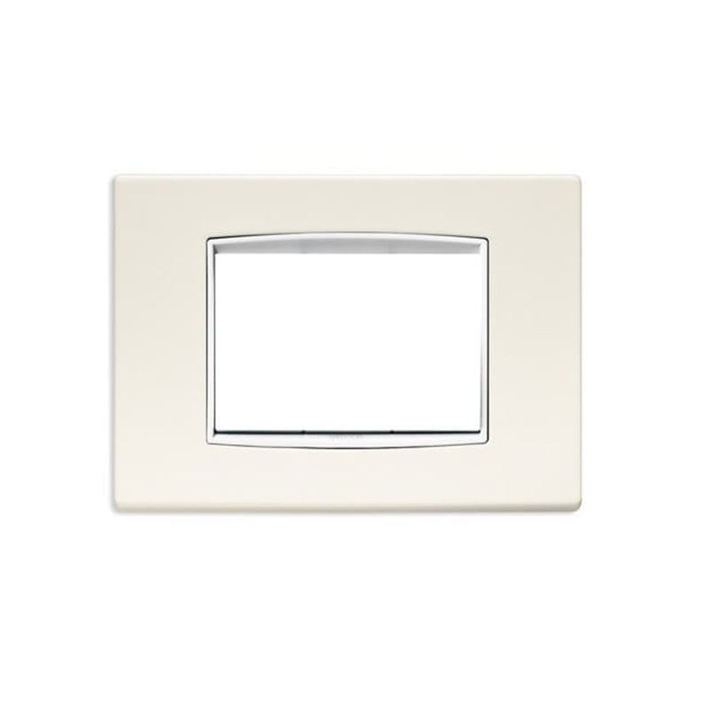 Eikon-Total Look Square Cover Plate, Arctic White White Inner Frame, Die-cast, 3 Module