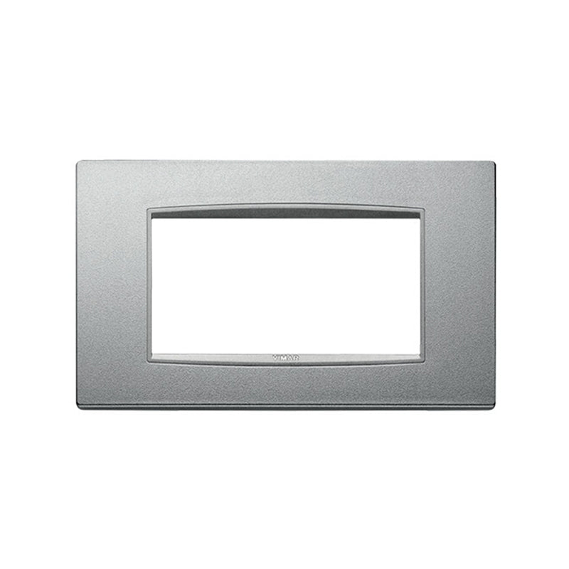 Eikon-Chrome Square Cover Plate, Matte Silver Next Inner Frame, Die-Cast Metal, 4 Module