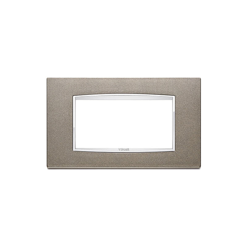 Eikon-Chrome Square Cover Plate, Bright Titanium Chrome Inner Frame, Die-Cast Metal, 4 Module