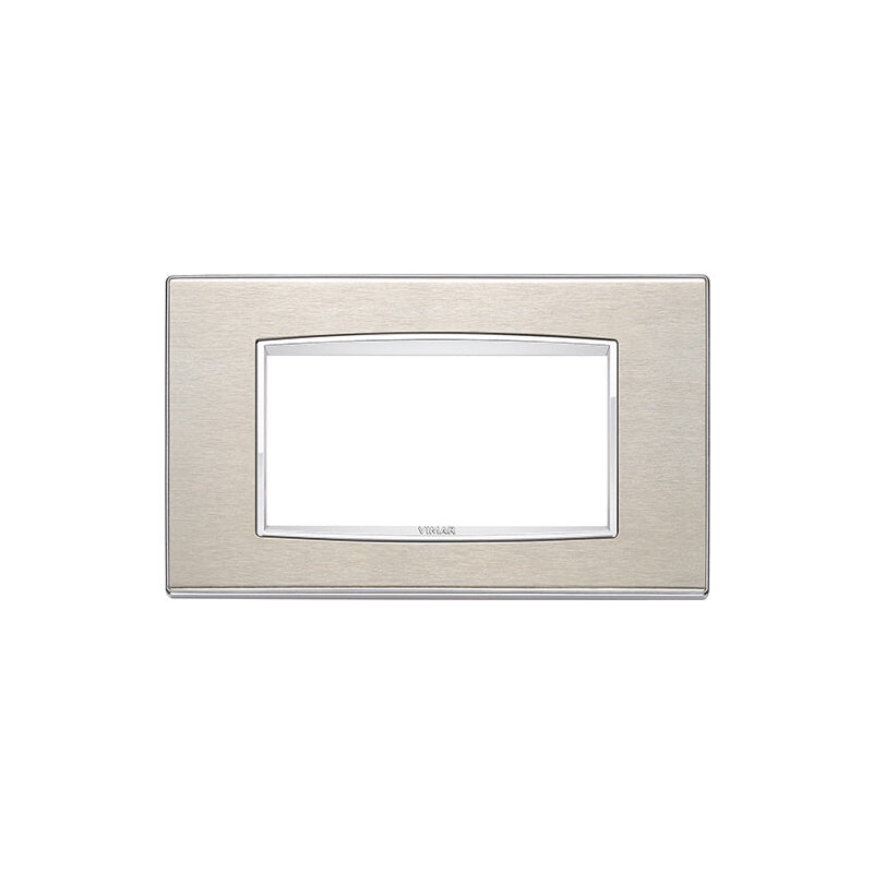 Eikon-Chrome Square Cover Plate, Brushed S.S. Chrome Inner Frame, Die-Cast Metal, 4 Module