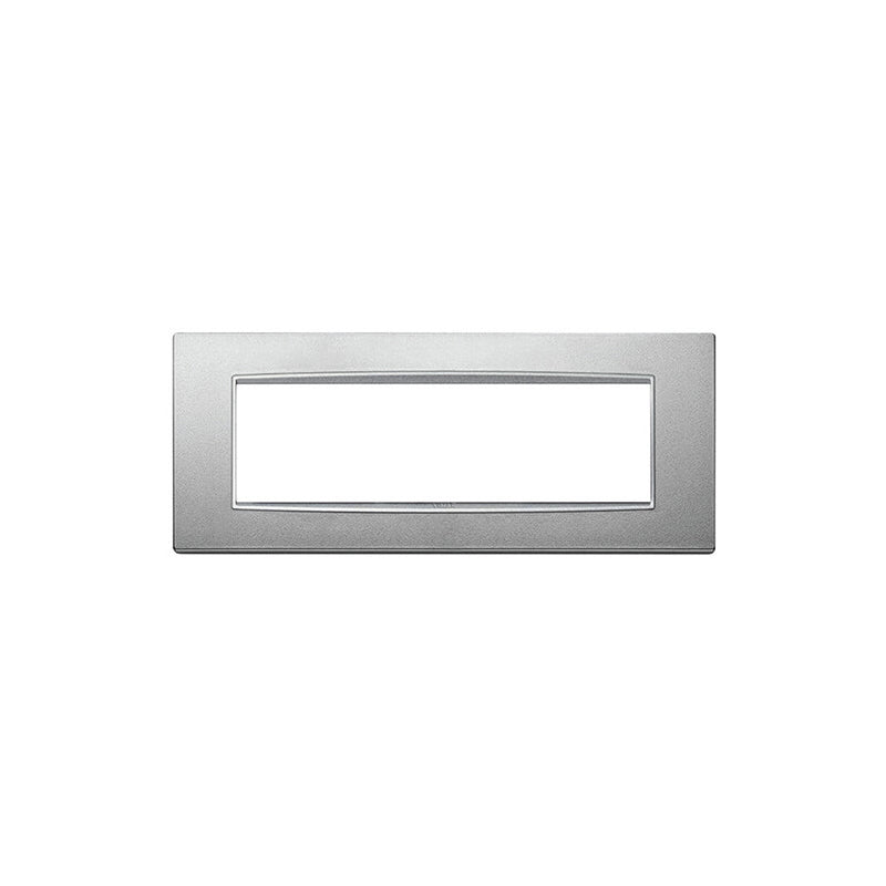 Eikon-Chrome Square Cover Plate, Matte Silver Next Inner Frame, Die-Cast Metal, 7 Module