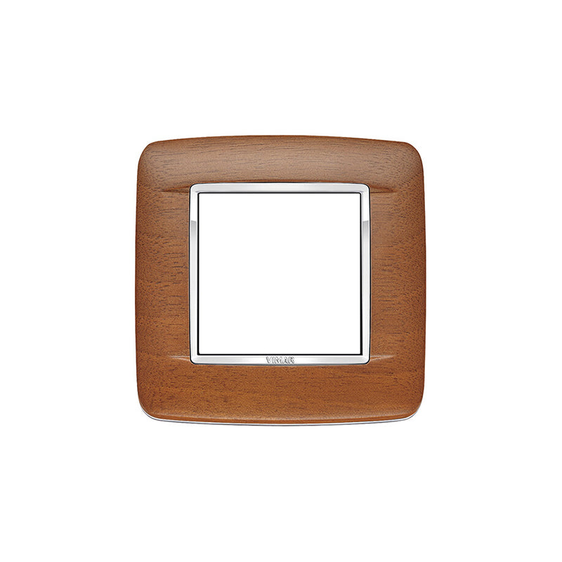 Eikon-Chrome Round Cover Plate, Italian Walnut Chrome Inner Frame, Wood, 2 Module
