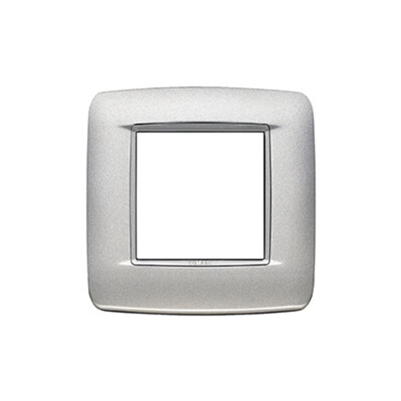 Eikon-Total Look Round Cover Plate, Matte Silver Next Inner Frame, Die-Cast Metal, 2 Module