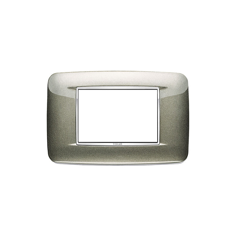 Eikon-Chrome Round Cover Plate, Bright Titanium Chrome Inner Frame, Die-Cast Metal, 3 Module