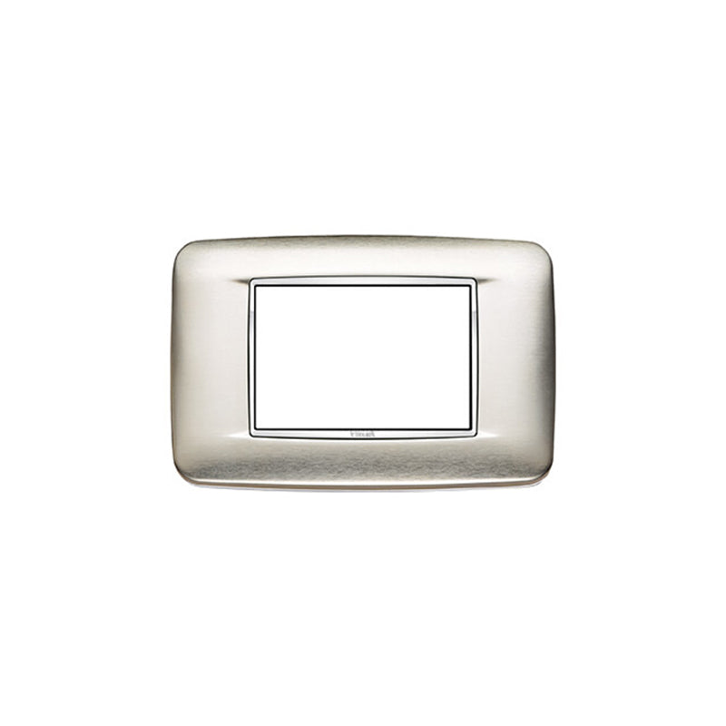 Eikon-Chrome Round Cover Plate, Brushed S.S. Chrome Inner Frame, Die-Cast Metal, 3 Module