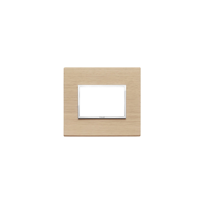 Eikon Evo Cover Plate, White Oak Chrome Inner Frame, Solid Wood, 3 Module