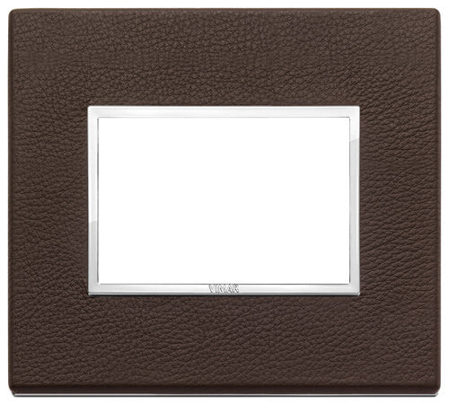 Eikon-Evo Square Cover Plate, Tobacco Natural Leather, 3 Module