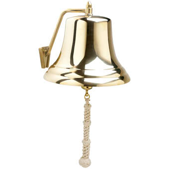 12" Brass Bell w/ White Monkey's Fist Lanyard