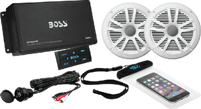 500 WATT/4 CHANNEL BLUETOOTH AMPLIFIER W/PAIR MARINE SPEAKERS & USB CABLE (BOSS AUDIO)