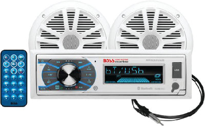 SINGLE-DIN AM/FM RECEIVER W/ 6.5" MARINE SPEAKERS/ ANTENNA (BOSS AUDIO)