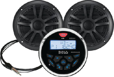 BLUETOOTH® IN-DASH GAUGE RECEIVER PACKAGE W/ 6-1/2" MARINE SPEAKERS (BOSS AUDIO)