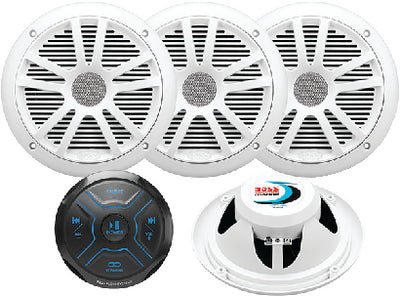 BLUETOOTH® GAUGE RECEIVER PACKAGE W/ 4 6.5" MARINE SPEAKERS (BOSS AUDIO)