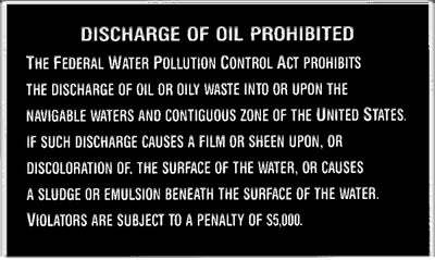 OIL DISCHARGE PLAQUE (BERNARD ENGRAVING)