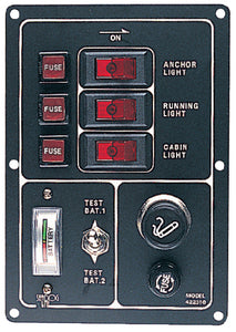 BATTERY TEST ROCKER SWITCH PANEL W/ GAUGE & LIGHTER (SEA-DOG)