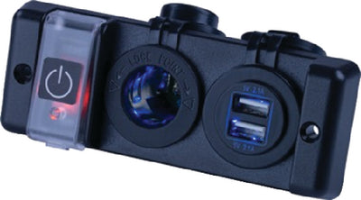 DOUBLE USB & POWER SOCKET PANEL W/BREAKER SWITCH (SEA-DOG)