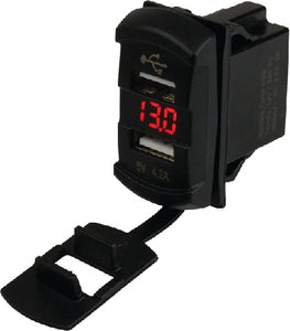 DOUBLE USB ROCKER SWITCH STYLE VOLTMETER W/HIDDEN DISPLAY (SEA-DOG)