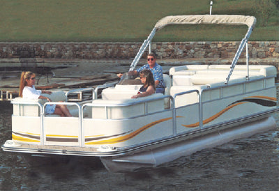 PONTOON WITH FULLY ENCLOSED DECK & BIMINI TOP (CARVER COVERS)