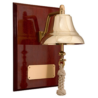 6" Brass Bell Mounted on 9x12" High Gloss Mahogany Plaque with brass plate