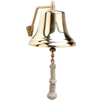8" Brass Bell w/ White Monkey's Fist Lanyard