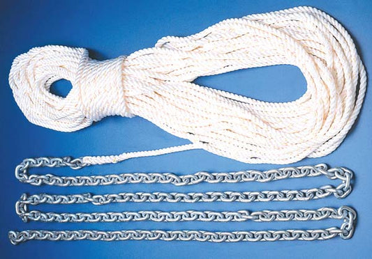 Rode: 250' x 9/16" Rope + 20' x 5/16" HT G4 Chain White 3-Strand Nylon Line