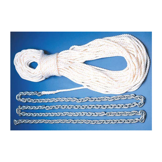 Rode: 200' x 1/2" Rope + 10' x 1/4" HT G4 Chain White 3-Strand Nylon Line