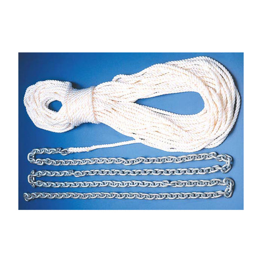 Rode: 150' x 9/16" Rope + 6' x 5/16" HT G4 Chain White 3-Strand Nylon Line