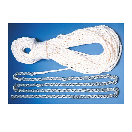 Rode: 200' x 5/8" Rope + 25' x 5/16" HT G4 Chain White 3-Strand Nylon Line